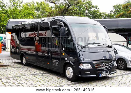 Berlin, Germany - September 11, 2013: Touristic Coach Bus Sitcar Ambassadeur In The City Street.