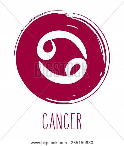Cancer Hand Drawn Zodiac Sign. Astrology Design Element. Vector Graphic Illustration In Red Freeform