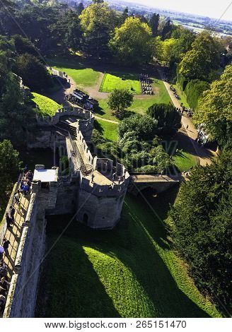 Warwick, Uk - October 21: Aerial View Of Warwick Castle - Caesars Tower On October 21, 2018 In Warwi