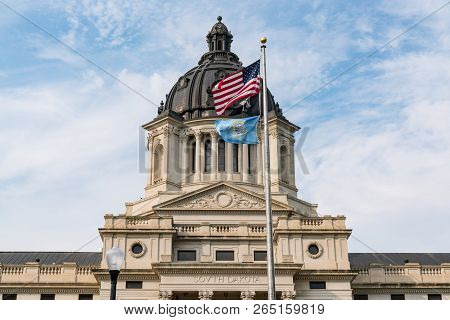Facade Of South Dakota Capital Building In Pierre, Sd