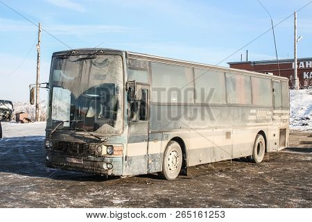 Sim, Russia - December 27, 2008: Extremely Dirty Interurban Coach Bus Van Hool T815 Acron At The Int