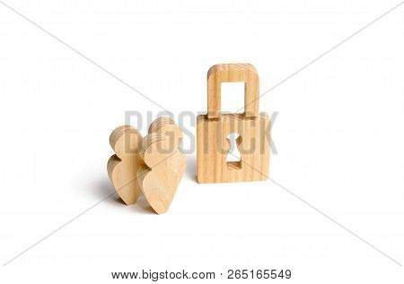 People Stand Near The Padlock. Protection Of Personal Data And Cyber Protection. Protection Of Human