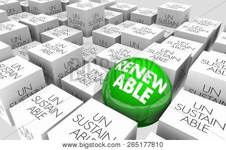 Renewable Vs Unsustainable Resources 3d Illustration