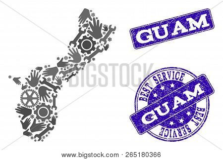 Best Service Composition Of Mosaic Map Of Guam Island And Blue Unclean Seal Stamps. Mosaic Map Of Gu