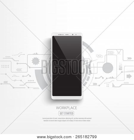 Black Smartphone Mockup With Circuit Background. Illustrator Vector