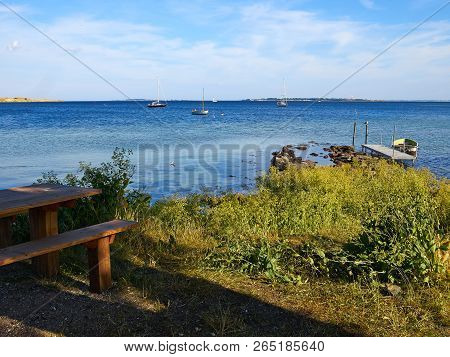 Typical Beautiful Natural Danish Coastline Beach Landscape In The Summer Fyn Funen Denmark