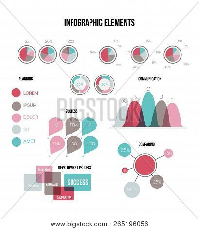 Ads Report Visualisation Inforgaphic Elements Vector Set. Blue, Brown, Pie Chart, Circle Diagram, Ra
