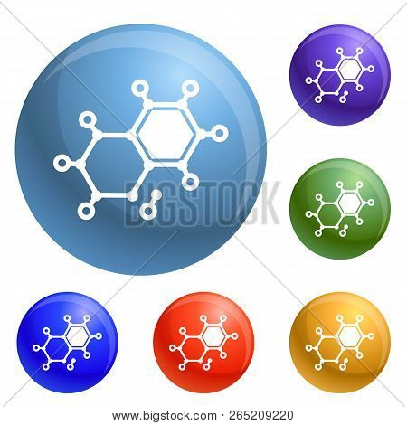 Chemical Element Molecule Icons Set Vector 6 Color Isolated On White Background