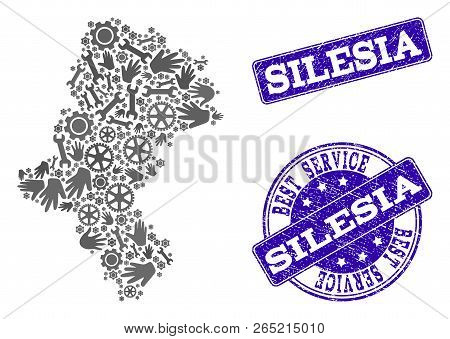 Best Service Composition Of Mosaic Map Of Silesia Voivodeship And Blue Unclean Seals. Mosaic Map Of 