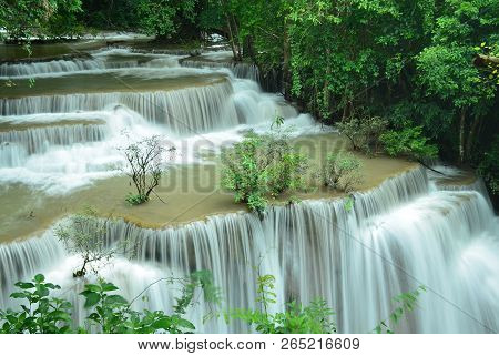 Scenic View Of Waterfall In The Forest (chatkaew),huai Mae Khamin Waterfall,kanchanaburi,thailand.