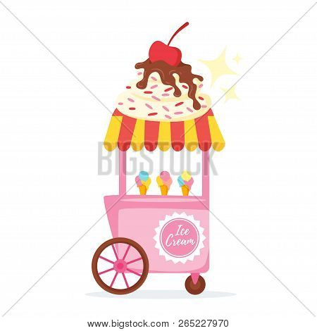 Ice-cream Cart Isolated On White Background. Vector Illustration.