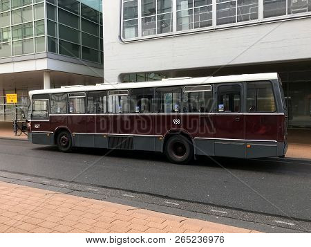 Rotterdam, The Netherlands - October 24, 2018: Classic Dutch Ret Daf Public Transport Autobus Parked