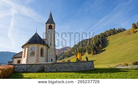 The Church Of Village Of Braies, Pusteria Valley, Inside The Fanes - Sennes And Braies Nature Park, 