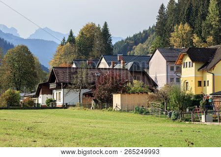 Municipality Of Sankt Gallen Surrounded By The Alps Mountains On A Sunny Autumn Day. District Liezen