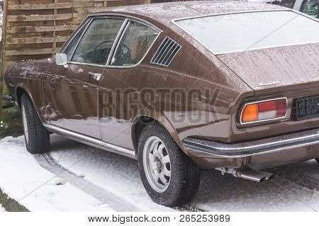 Velbert, Nrw, Germany - March 07, 2016:
Old Car 100 Coupé S In A Public Parking In Velbert, Germany.