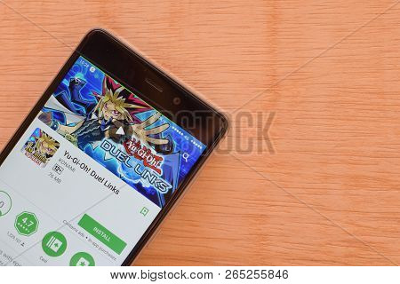 Bekasi, West Java, Indonesia. October 27, 2018 : Yu-gi-oh! Duel Link Dev App On Smartphone Screen. Y