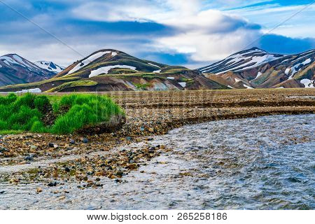 View Of Colorful Mountain And The Valley At Landmannalaugar In Highlands Of Iceland