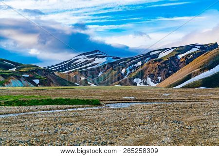 View Of Icelandic Landscape Of Mountain At Landmannalaugar In Fjallabak Nature Reserve Center Of Ice