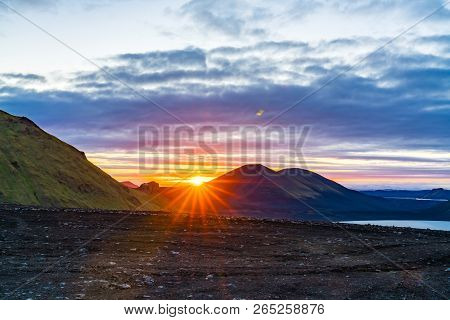 View Of Sunset On The Mountain At Fjallbak Nature Reserve In Highlands Of Iceland