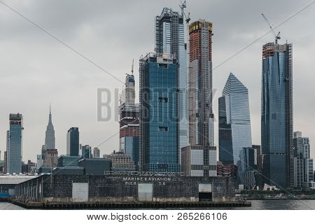 New York, Usa - June 1, 2018: View Of New High Rise Developments In Hudson Yards By Pier 76 In Manha