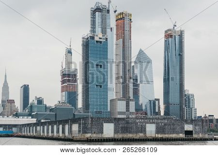 New York, Usa - June 1, 2018: View Of New High Rise Developments In Hudson Yards By Pier 76 In Manha