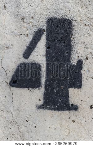Number Four Painted Stencil On Concrete Wall, Number Four, Number 4