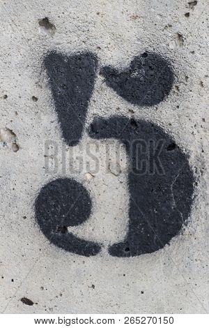 Number Five Painted Stencil On Concrete Wall, Number Five, Number 5