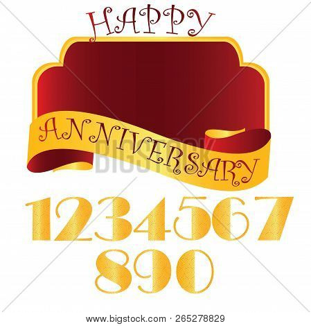 Anniversary Emblem With Set Of Decorated Numbers. Creative Vector Layout For Invitation And Greeting