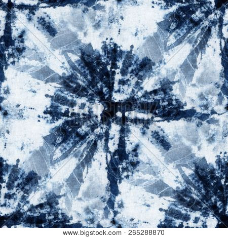 Seamless Tie-dye Pattern Of Indigo Color On White Silk. Hand Painting Fabrics - Nodular Batik. Shibo