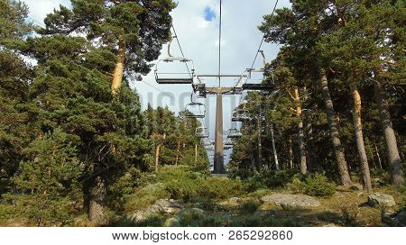 Cable Car Navacerrada Ski Resort On A Steep Hillside, Madrid.