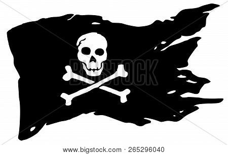 Pirate Flag Crossbones Warning Wind Ripped Illustration