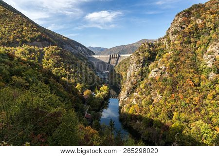 Amazing Autumn Ladscape Of The Vacha (antonivanovtsi) Reservoir, Rhodope Mountains, Plovdiv Region, 