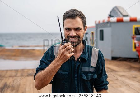 Marine Deck Officer Or Chief Mate On Deck Of Vessel Or Ship