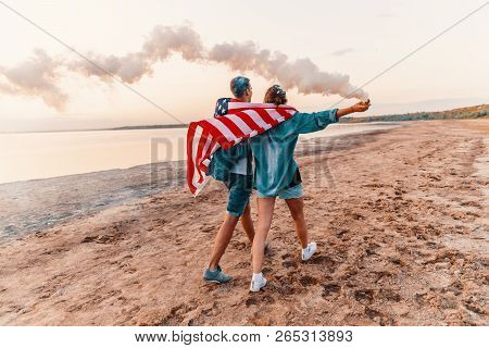 American Couple With Hand Flare Or Fusee