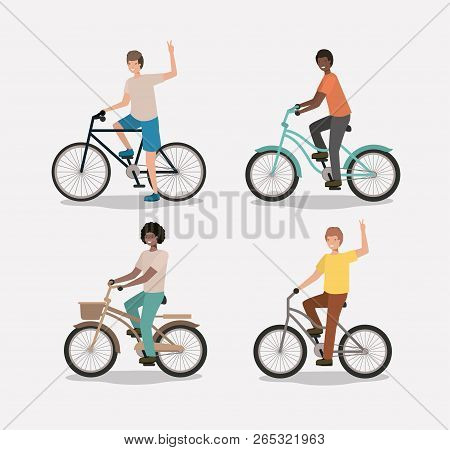 Group Of Men On Bicycle Vector Illustration Design