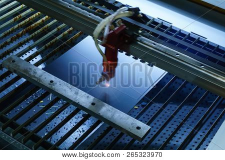 Stage Of Production Of Printed Circuit Boards - Laser Cutting In Automatic Mode, Emitter Is Blurred 