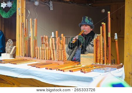 Budapest, Hungary - December 02, 2017: Christmas Market On The Szentlelek Square In Obuda In Budapes