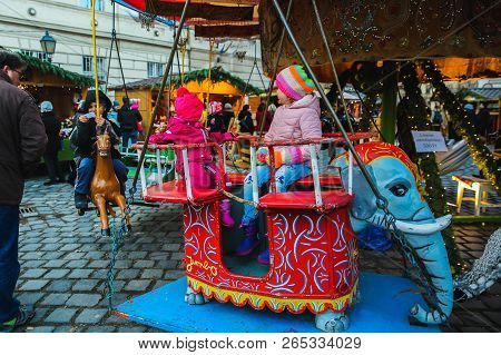 Budapest, Hungary - December 02, 2017: Christmas Market On The Szentlelek Square In Obuda In Budapes