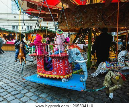 Budapest, Hungary - December 02, 2017: Christmas Market On The Szentlelek Square In Obuda In Budapes