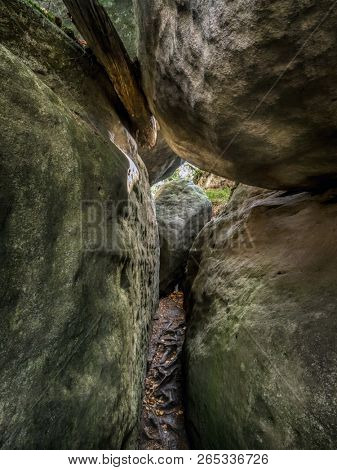 Sandstone Errant Rocks labyrinth in the Table Mountain National Park, Poland