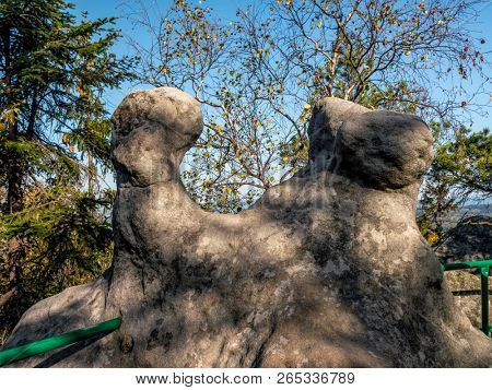 Sandy rock formation the so called Saddle within the Errant Rocks of the Table Mountain National Park, Poland