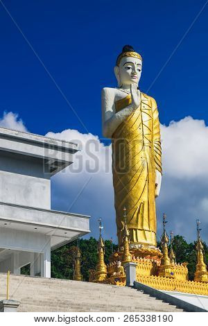 Big Buddha Statue In Thai Style At Wat Waree Banprot On Phet Kasem Road In Bang Non, Ranong District