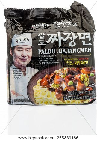 Winneconne, Wi - 10 October 2018: A Package Of   Paldo Jjajangmen Instant Noodle With Black Bean Sau