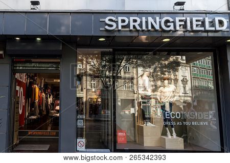 Belgrade, Serbia - August 14, 2018: Springfield Logo On Their Main Store In Belgrade. Springfield Is