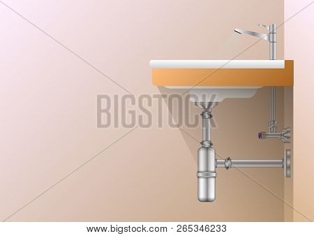 Realistic Pipe U Siphons For Wash Basin, Sanitary Devices, Plumbing Fixtures, Metal, Nickel, Chrome 