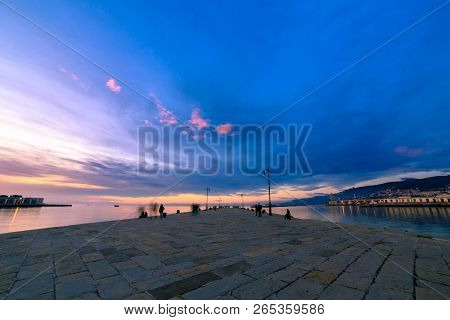 Colorful Sunset In Front Of The City Of Trieste
