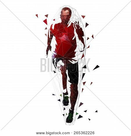 Runner, Low Polygonal Vector Illustration. Geometric Sprinter, Front View. Adult Running Man