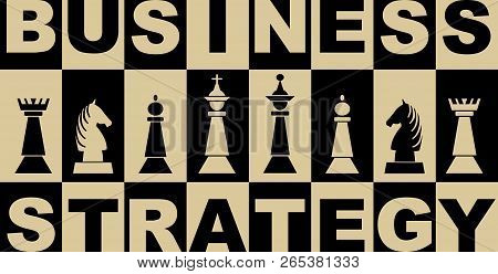 Business Strategy Banner In Black And Beige Design With Chess Pieces, Chessboard With Inverse Letter