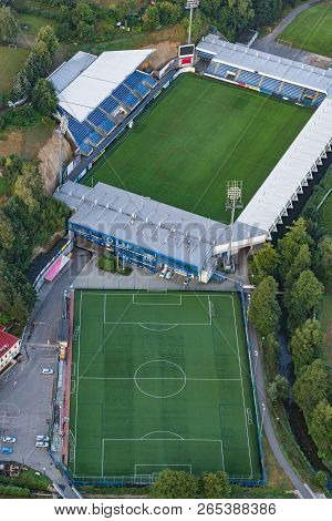 Football Stadium Of Fc Slovan Liberec On Aerial Shot