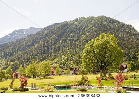 Village Pertisau, Achensee, Austria. Spring Nature Background